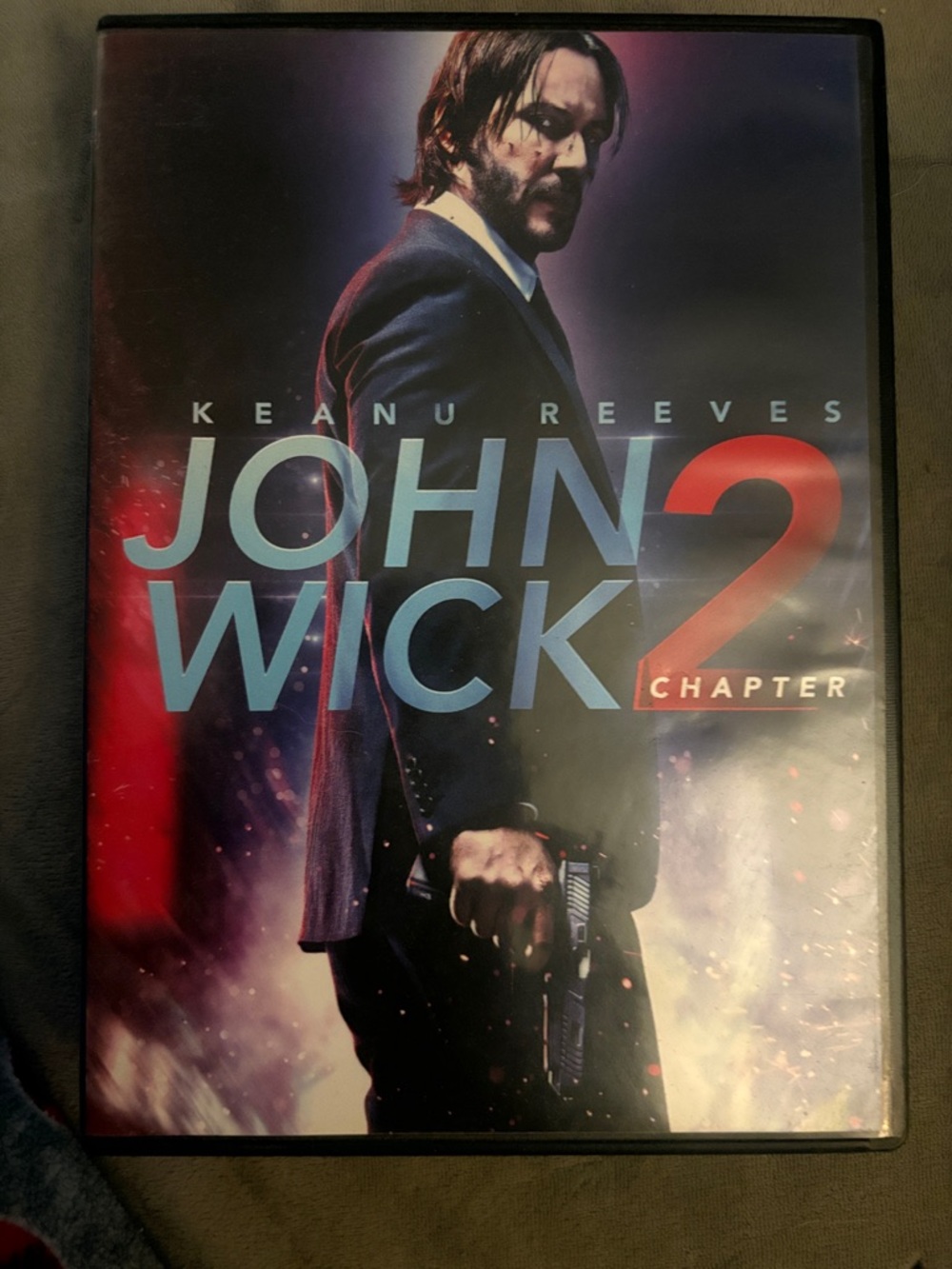 John Wick: Chapter 2 Movie DVD - Keanu Reeves Cover (Blue & Red Accents)